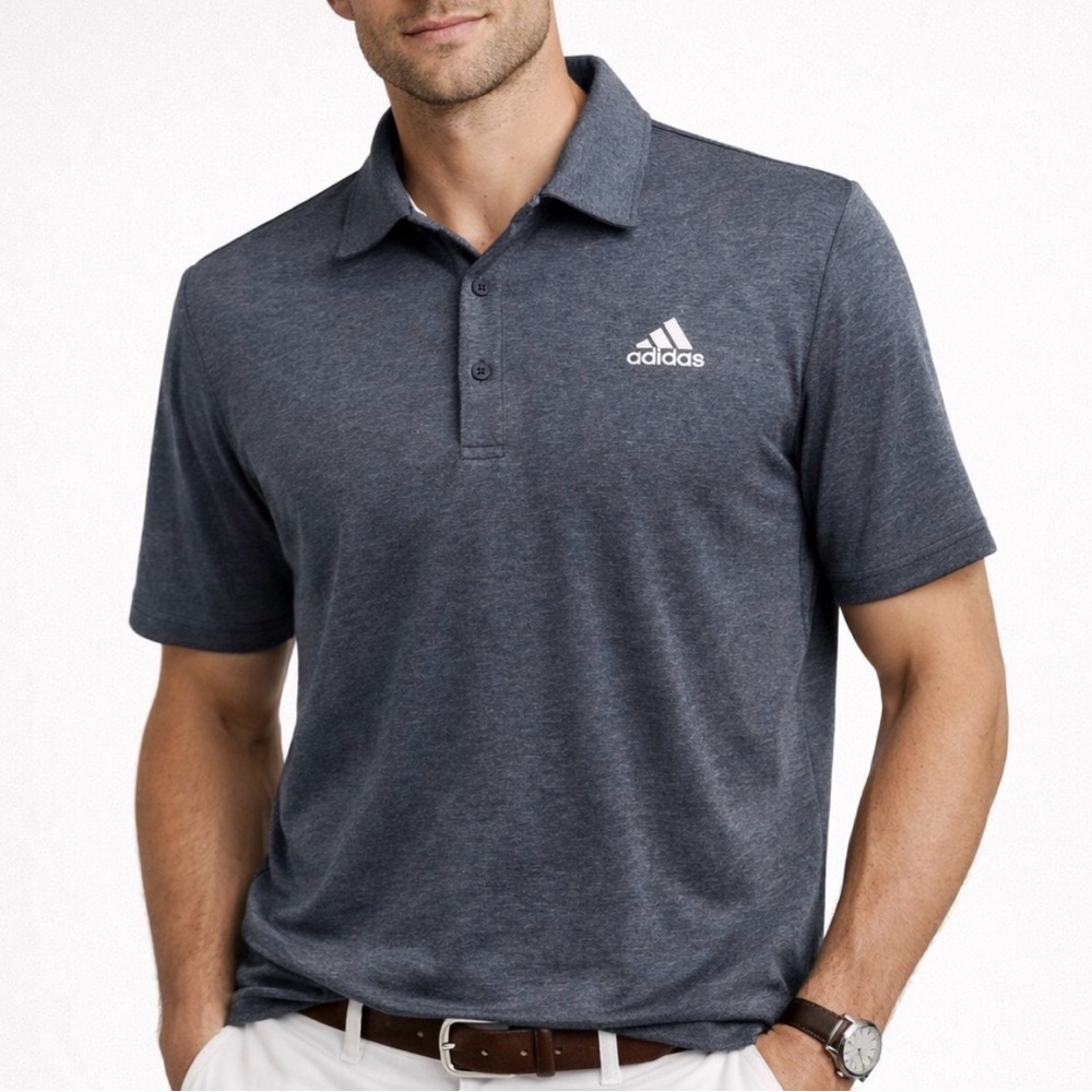 -Adidas Blue Grey with White Accent Polo Shirt Men's Size Medium
